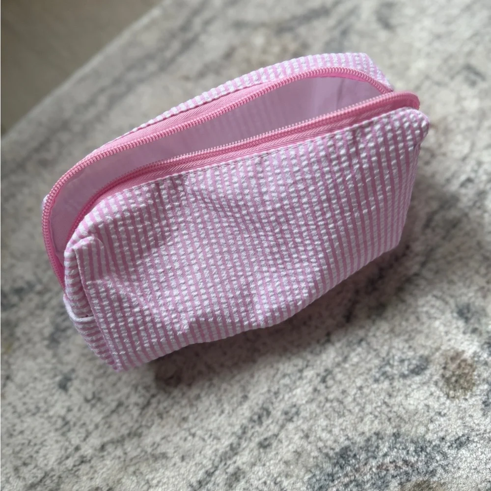 Seersucker Pencil Makeup Case Pink Stripe